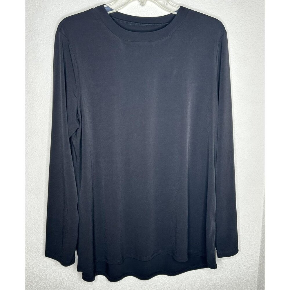 Susan Graver Shirt Womens L Black Modern Essentials Liquid Knit Stretch Top